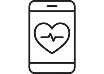 Smartphone displaying a heart with an electrocardiogram outline on transparent background silhouette