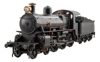 Naklejka premium Historic steam locomotive with a large coal tender and multiple wheels.