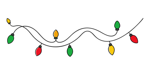 Vector line art of Christmas lights isolated on white background