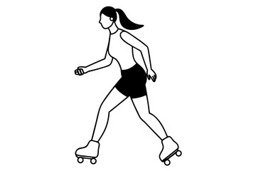 Line drawing of young woman on inline skates fitness sport activity illustration