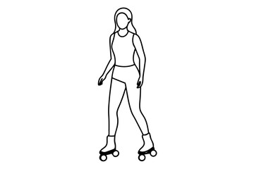 Line drawing of young woman roller skating enjoying outdoor activity