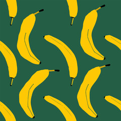 Hand drawn banana seamless pattern vector illustration in a simple, artistic style. Cute tropical fruit drawing suitable for food design
