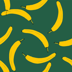 Hand drawn banana seamless pattern vector illustration in a simple, artistic style. Cute tropical fruit drawing suitable for food design