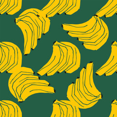 Hand drawn banana seamless pattern vector illustration in a simple, artistic style. Cute tropical fruit drawing suitable for food design