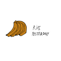 Ripe yesterday.  banana illustration in a simple, artistic style. Cute tropical fruit drawing suitable for food design, healthy lifestyle concepts, packaging, stickers, posters, children&rsquo;s projects, 