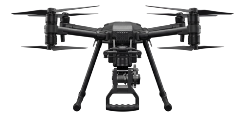 Drone featuring a removable payload winch and durable carbon composite construction.