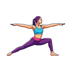 Fototapeta premium Dynamic vector illustration depicting a woman in warrior pose, split between shadowy and bright exposures, conveying balance and duality