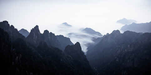 sea of clouds over Huangshan Yellow Mountain in China 