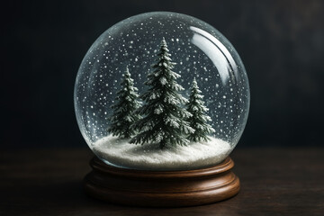 Winter Wonderland Snow Globe with Miniature Evergreen Trees and Falling Snow
