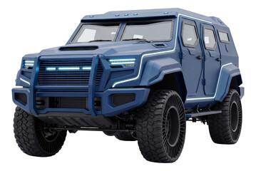 Emergency transport vehicle with enhanced lighting and reinforced windows.