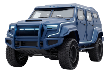 Emergency transport vehicle with enhanced lighting and reinforced windows.