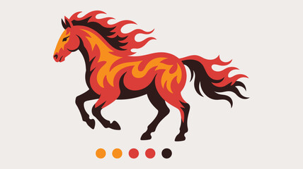 Blazing fire horse symbolizing the Chinese Year of the Horse, red horse illustration with fiery mane and flame-shaped tail, ideal for zodiac art, cultural celebrations, traditional festivals, © James C. Edwards