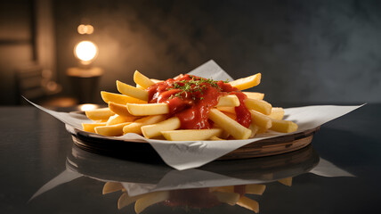 Basket of Fries with Ketchup Garnish