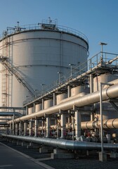 Large industrial storage tanks and complex piping systems used for storing and distributing essential natural energy resources globally, usage, industrial, utility