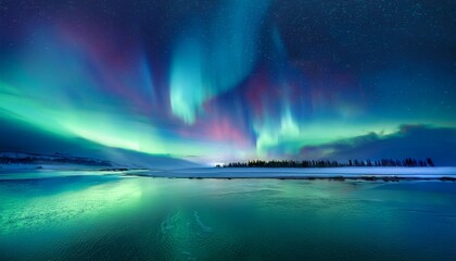 Soft Aurora Borealis Magical Effect Green Blue The Elegant Aurora Lights Glowing Brightly At Nigh