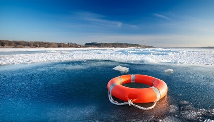 Obraz premium A Lifebelt On The Ice Swimming Spot At Wintery Beach