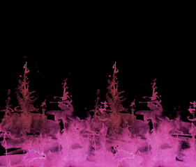 Watercolor autumn forest, silhouette of trees, bushes., Field. Country view.
Postcard, logo, card. A drawing with a reflection of a tree in the water and a glow, blurred. A trendy trend