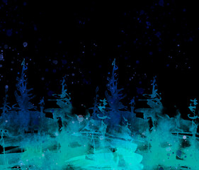 Watercolor autumn forest, silhouette of trees, bushes., Field. Country view.
Postcard, logo, card. A drawing with a reflection of a tree in the water and a glow, blurred. A trendy trend