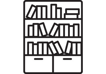 Simple bookshelf icon with books and drawers on transparent background silhouette