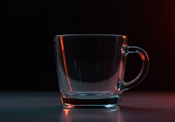 Clear glass cup resting on a smooth surface, highlighting the transparency and simple design of the common kitchen vessel, isolated, utility, container