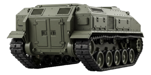 Robust tracked platform featuring secure storage compartments for missiles.