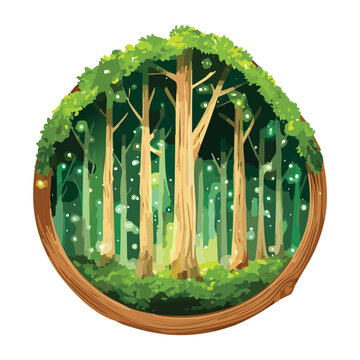 magical forest portal window surrounded by lush green foliage and mystical glowing sparkles for fantasy backgrounds