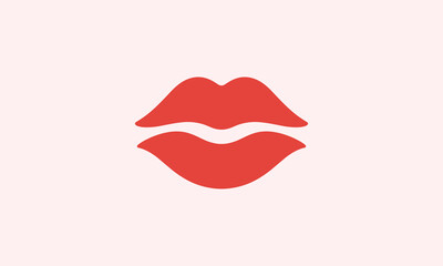 Red Lips Icon Kiss Symbol on Pink Background