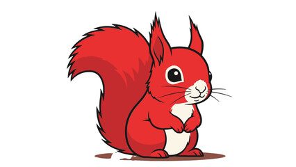A cute cartoon red squirrel with a bushy tail sitting upright and looking forward on a white background. © Leomord