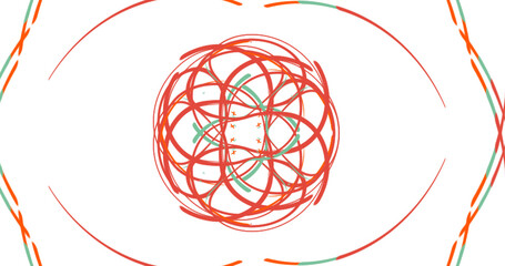 Vibrant red and green abstract lines forming a dynamic sphere