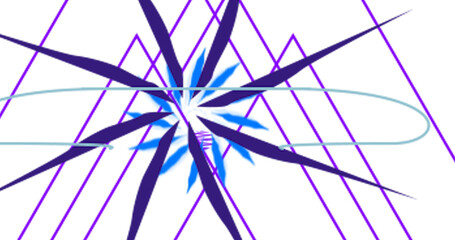 Vibrant purple and blue geometric shapes on black background