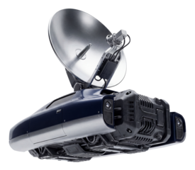 Communication relay vehicle equipped with a large dish antenna and signal booster.