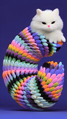 Stylized cat figure made of colorful layers