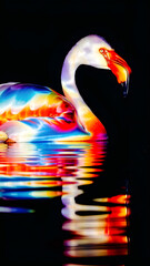 Colorful flamingo with artistic water reflections