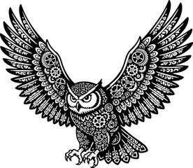 Fototapeta premium Steampunk flying owl vector illustration detailed mechanical design