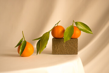 Beautiful background with three tangerines