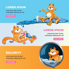 Cute cartoon cats. hand drawn funny red cats in different poses, concept horizontal banner. vector cartoon banners collection.