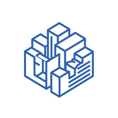 Obraz premium Abstract blue geometric cube construction on gray grid