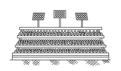 a simple line drawing depicts a stadium with tiered seating floodlights and a textured ground surface showing an empty sports arena high quality © rsvect02