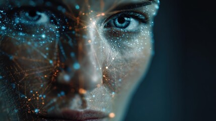 ai interface analyzing human face for emotion detection glowing data points over facial features emotional ai system concept