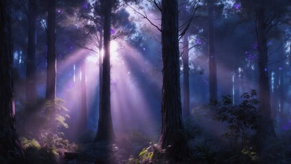 Fototapeta premium Mystical Forest Sunlight - A Serene and Enchanting Scene.