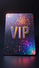 vip status symbol glitter gold on sparkling card