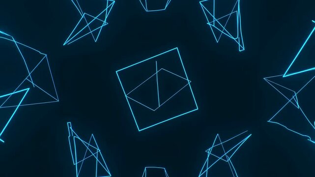 Abstract geometric wireframe structures float against a dark blue background to create a professional template for modern tech projects.