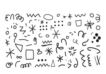 Obraz premium A comprehensive collection of hand drawn doodle elements including shapes, lines, arrows, circles, boxes