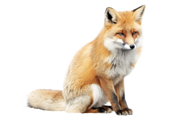 Red fox sitting gracefully isolated on white background