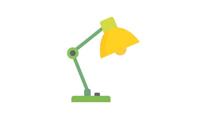Green and yellow desk lamp illuminates a workspace. Simple and clean vector illustration on white