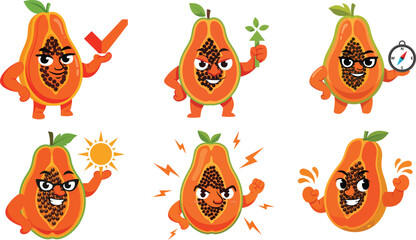papaya mascot character collection flat food vector