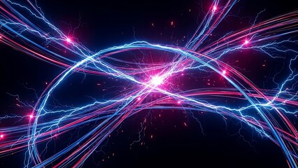 Vibrant neon lights swirling in a dark cosmic environment viewed from a dynamic perspective.