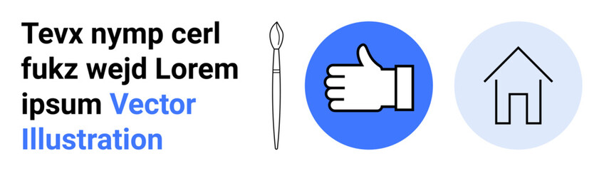 Obraz premium Graphic design, creative tools, approval concept, home design, icons collection, digital content . Thumbs up icon, paintbrush and house outline displayed. Graphic design and creative tools concept