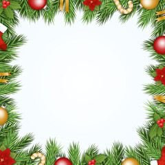 christmas frame with fir branches and balls
