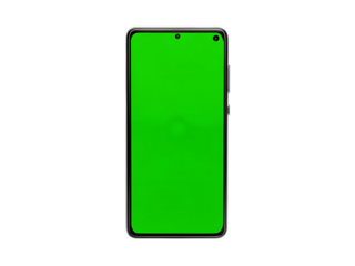 Modern smartphone with green screen isolated on white background